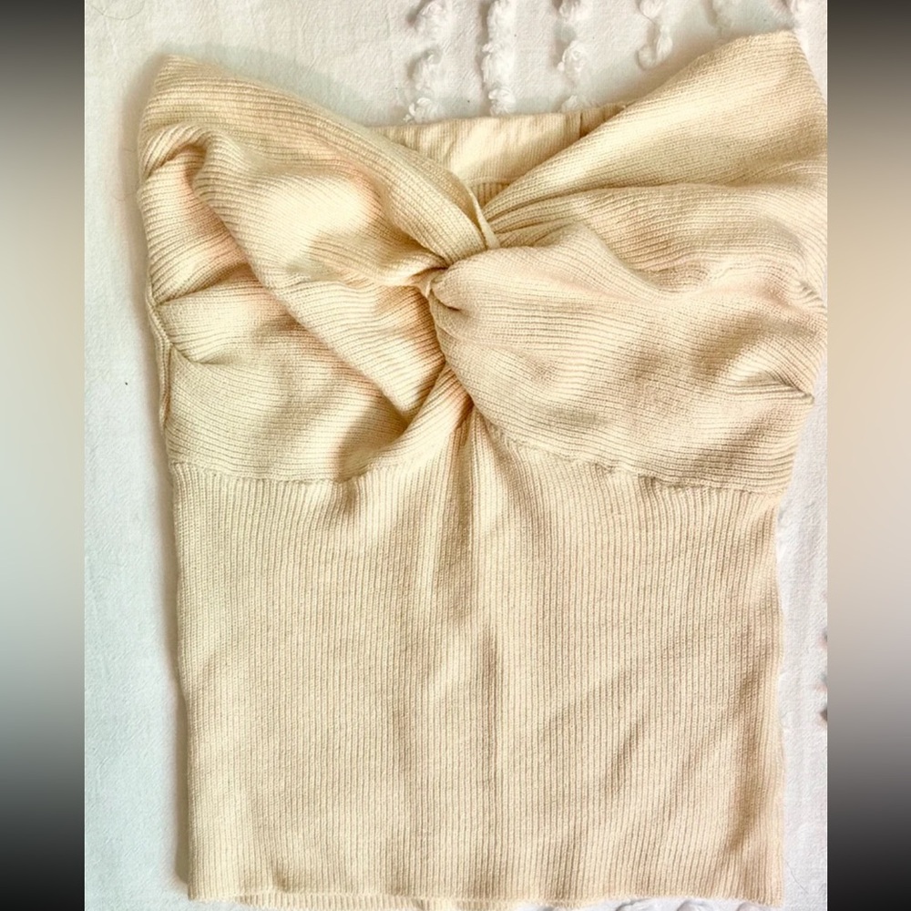 Cream Front Knot Knit Tube Top NWOT